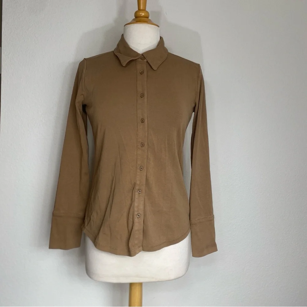 Banana Republic Women Milk Chocolate Collared Ponte Button Top Size Small Casual - Picture 1 of 14